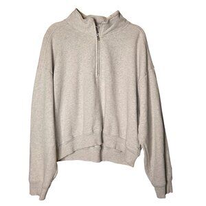 Victorias Secret Pink Womens Heathered Light Gray Half Zip Mock Neck Sweatshirt